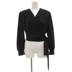 ヴィンテージ カシュクールシャツ ブラウス 長袖 7A3 紺 ネイビー Vネック リボン /GV GY11