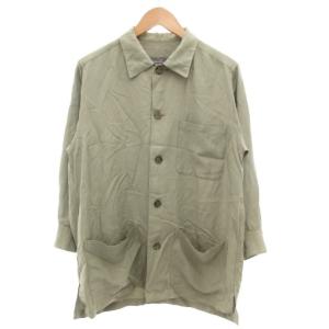 ワークシャツ 長袖 カジュアル 絹 シルク リネン混 38 カーキ /GV GY11