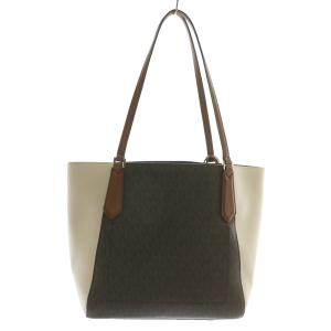 MICHAEL KORS トートバッグ ハンド PVC レザー MKシグネチャー 総柄 ロゴ ゴールド金具 茶色 ブラウン 白 ホワイト