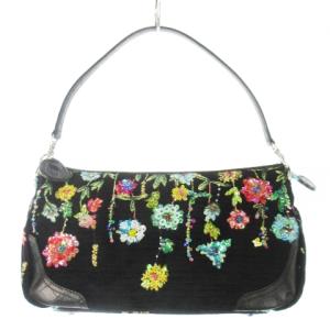ハンドバッグ 2way ショルダーバッグ ファブリック ベロア ジャカード レザー 革 花柄 ビーズ刺繍