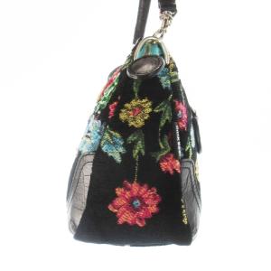 Think Bee ハンドバッグ 2way ショルダーバッグ ファブリック ベロア ジャカード レザー 革 花柄 ビーズ刺繍