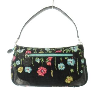 Think Bee ハンドバッグ 2way ショルダーバッグ ファブリック ベロア ジャカード レザー 革 花柄 ビーズ刺繍