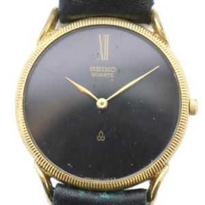 6020-7080 シャリオ 腕時計 ウォッチ クォーツ 黒文字盤 レザーベルト ロゴ ゴールド色 GY11