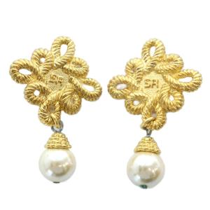 ヴィンテージ イヤリング アクセサリー クリップ式 両耳用 SRロゴ フェイクパール ゴールドカラー 金色