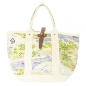 LA ROCCA トートバッグ 大容量 キャンバス リゾート柄 ロゴ刺繍 白 ホワイト /AO7 GY18
