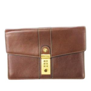 セカンドバッグ クラッチバッグ オックスフォード レザー 革 ロゴ刻印 ロック 茶 ブラウン /CK1