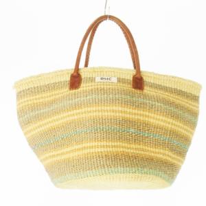RHC かごバッグ バスケット 天然素材 レザー 革 ボーダー ロゴリボン ベージュ /CK3 GY18