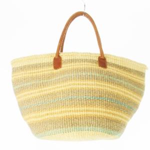 Ron Herman RHC かごバッグ バスケット 天然素材 レザー 革 ボーダー ロゴリボン ベージュ /CK3 GY18