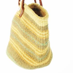 Ron Herman RHC かごバッグ バスケット 天然素材 レザー 革 ボーダー ロゴリボン ベージュ /CK3 GY18