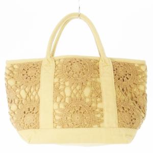 Ron Herman RHC トートバッグ キャンバス レース編みニット ロゴリボン ベージュ /CK4 GY18