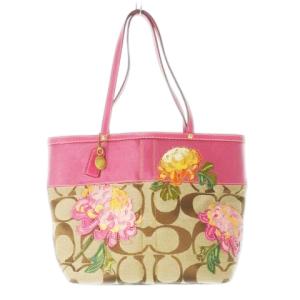 トートバッグ キャンバス レザー 革 シグネチャー フラワーモチーフ 菊 ピンク 12204 /CK17