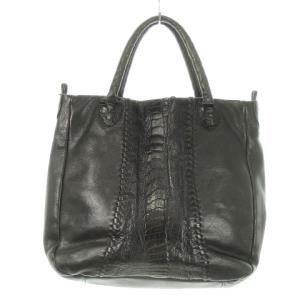 ハンドバッグ レザー シボ革 切替 パイソン型押し 黒 ブラック /MN18 GY18