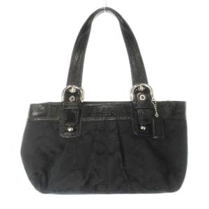 トートバッグ キャンバス レザー 革 エナメル シグネチャー ロゴ型押し 黒 ブラック F13742 /CK15