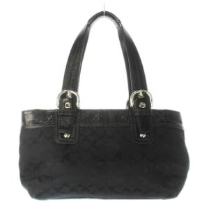 COACH トートバッグ キャンバス レザー 革 エナメル シグネチャー ロゴ型押し 黒 ブラック F13742 /CK15