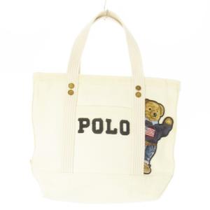 トートバッグ キャンバス ロゴ サガラ刺繍 ポロベア 白 アイボリー /AO6 GY18