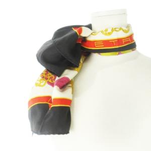 ETRO スカーフ スクエア シルク 絹 ロゴ 勲章 総柄 黒 ブラック /CK21 GY11