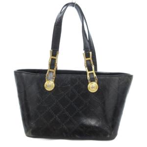 ヴィンテージ トートバッグ ハンドバッグ レザー サンバースト ロゴ ゴールド金具 総柄 黒 ブラック