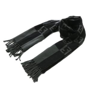 マフラー ストール ウール ズッカ柄 総柄 フリンジ 黒 ブラック グレー /XZ OH GY11