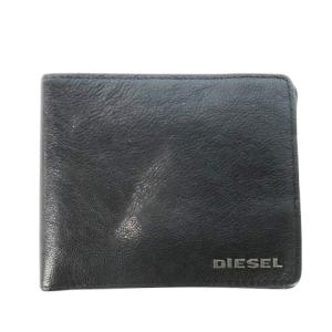 二つ折り財布 ウォレット 小銭入れあり レザー 革 シボ革 ロゴ 黒 ブラック /CK26 GY18