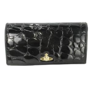 長財布 エナメル 型押し オーブ ブラック