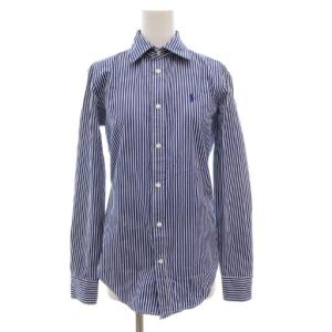 ストライプシャツ ブラウス 長袖 ロゴ ポニー刺繍 2 青 ブルー 白 ホワイト /GV GY18