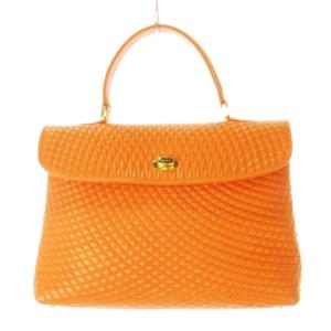 ハンドバッグ キルティングレザー 革 ターンロック ロゴ刻印 オレンジ /CK14 GY18