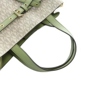 MICHAEL KORS エミリア トート ショルダー 2WYA ハンドバッグ レザー ロゴ 緑 グリーン 白 ホワイト モノグラム柄