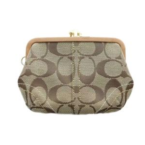 小銭入れ コインケース キャンバス レザー シグネチャー がま口 ロゴ 茶 ブラウン GY11 /MQ