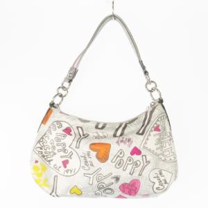 COACH POPPY ハンドバッグ ミニ 2way ショルダーバッグ ナイロン レザー 革 メタリック ハク ロゴ