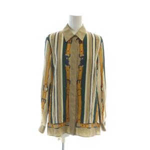 シャツ ブラウス 長袖 ステンカラー ストライプ 絹 シルク ロゴ 36 XS マルチカラー GY17