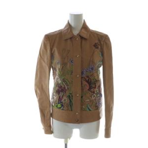 レザージャケット 36 ブラウン フラワー柄