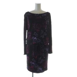 ミドルワンピース 長袖 ロゴ XS 黒 ブラック 花柄 /MQ GY17