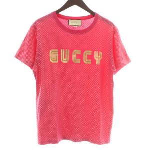 Tシャツ カットソー 半袖 クルーネック GUCCY 六芒星 ヘキサグラム プリント 総柄 S ピンク