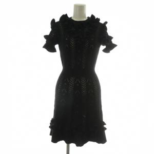 ワンピース ニット メッシュ フリル XS ブラック