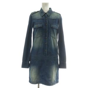 デニム ウエスタン シャツワンピース シャツワンピ GG柄 長袖 ひざ丈 36 S 青 ブルー /XZ