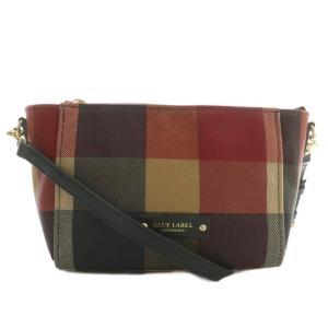 ショルダーバッグ レザー チェック柄 総柄 ロゴ 紺 ネイビー 赤 レッド /XZ GY18
