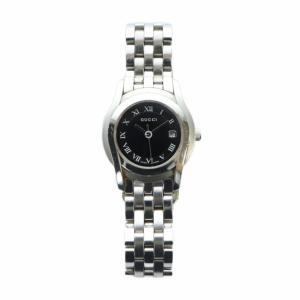 GUCCI 5500L 腕時計 クォーツ 黒文字盤 デイト シルバーカラー