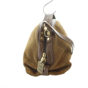 BORBONESE ハンドバッグ ショルダー 2WAY ロゴ レザー スエード うずら柄 総柄 茶 ブラウン GY13 /MQ