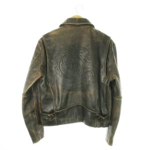 ライダースジャケット シングル レザージャケット ステンカラー ジップアップ 本革 トライバル ドラゴン