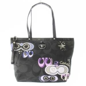 トートバッグ キャンバス レザー 革 シグネチャー プリント ロゴ スタッズ 黒 ブラック F17587