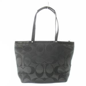 COACH トートバッグ キャンバス レザー 革 シグネチャー プリント ロゴ スタッズ 黒 ブラック F17587