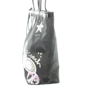 COACH トートバッグ キャンバス レザー 革 シグネチャー プリント ロゴ スタッズ 黒 ブラック F17587