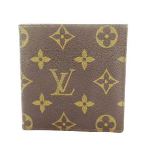 二つ折り財布 ウォレット 小銭入れなし お札入れ レザー PVC モノグラム ロゴ 茶 ブラウン /MN5