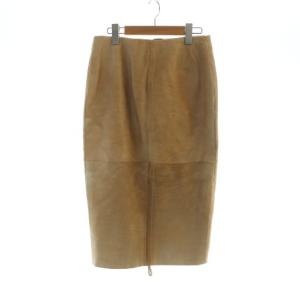 GIANFRANCO FERRE ミドルスカート ジップフライ ロゴ ハラコ 40 L 茶 ブラウン GY18 /MQ