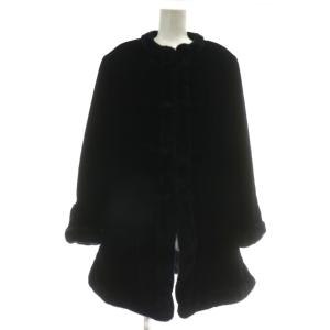 ノーカラー コート アウター ベロア ミンクファー ミドル 肩パッド 42 M 紺 ネイビー /XZ GY18