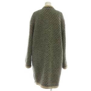 GIANFRANCO FERRE ノーカラー コート アウター ウール シルク混 アルパカ混 ミドル ボーダー 総柄 42 M 紺 ネイビー