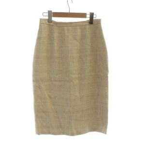 タイトスカート ミドル ジップフライ ロゴ 絹 シルク 麻 リネン 36 S ベージュ GY18