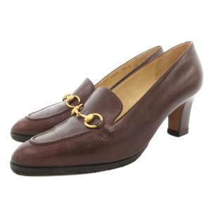ホースビットパンプス ローファー ヒール ポインテッドトゥ レザー 7.5 茶 ブラウン 101 4249
