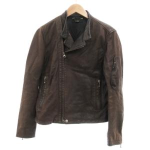 ライダースジャケット ダブル レザー M 茶 ブラウン /JS GY42