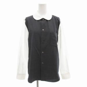 シャツ ブラウス S ラウンドカラー 長袖 ダークグレー 白 ホワイト AD2017 /AE GY18